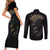 Skull Couples Matching Short Sleeve Bodycon Dress and Long Sleeve Button Shirts Golden Skull Gangster - Wonder Print Shop