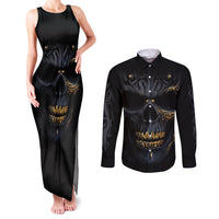Skull Couples Matching Tank Maxi Dress and Long Sleeve Button Shirts Golden Skull Gangster - Wonder Print Shop