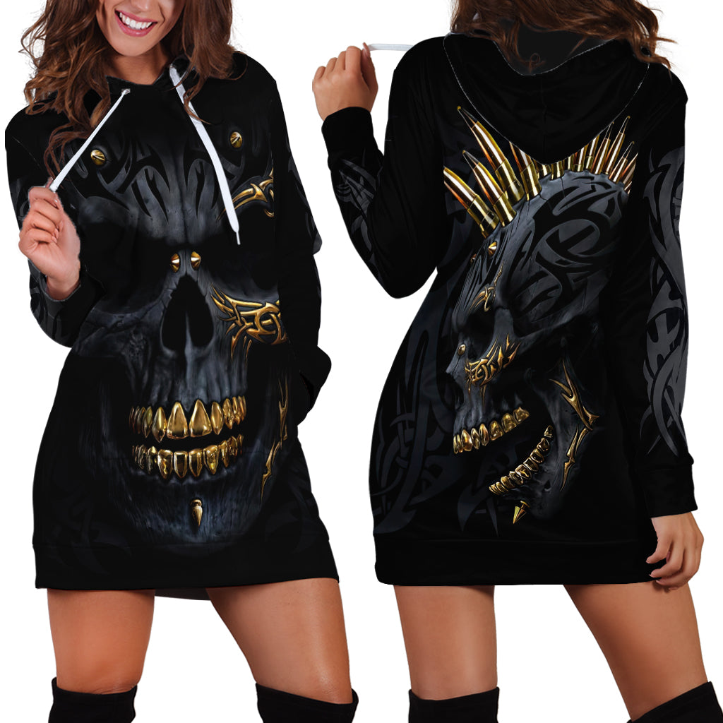 Skull Hoodie Dress Golden Skull Gangster - Wonder Print Shop