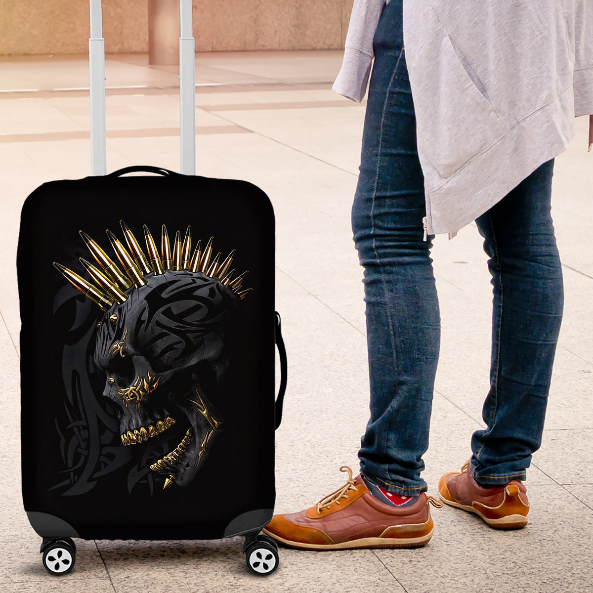 Skull Luggage Cover Golden Skull Gangster - Wonder Print Shop