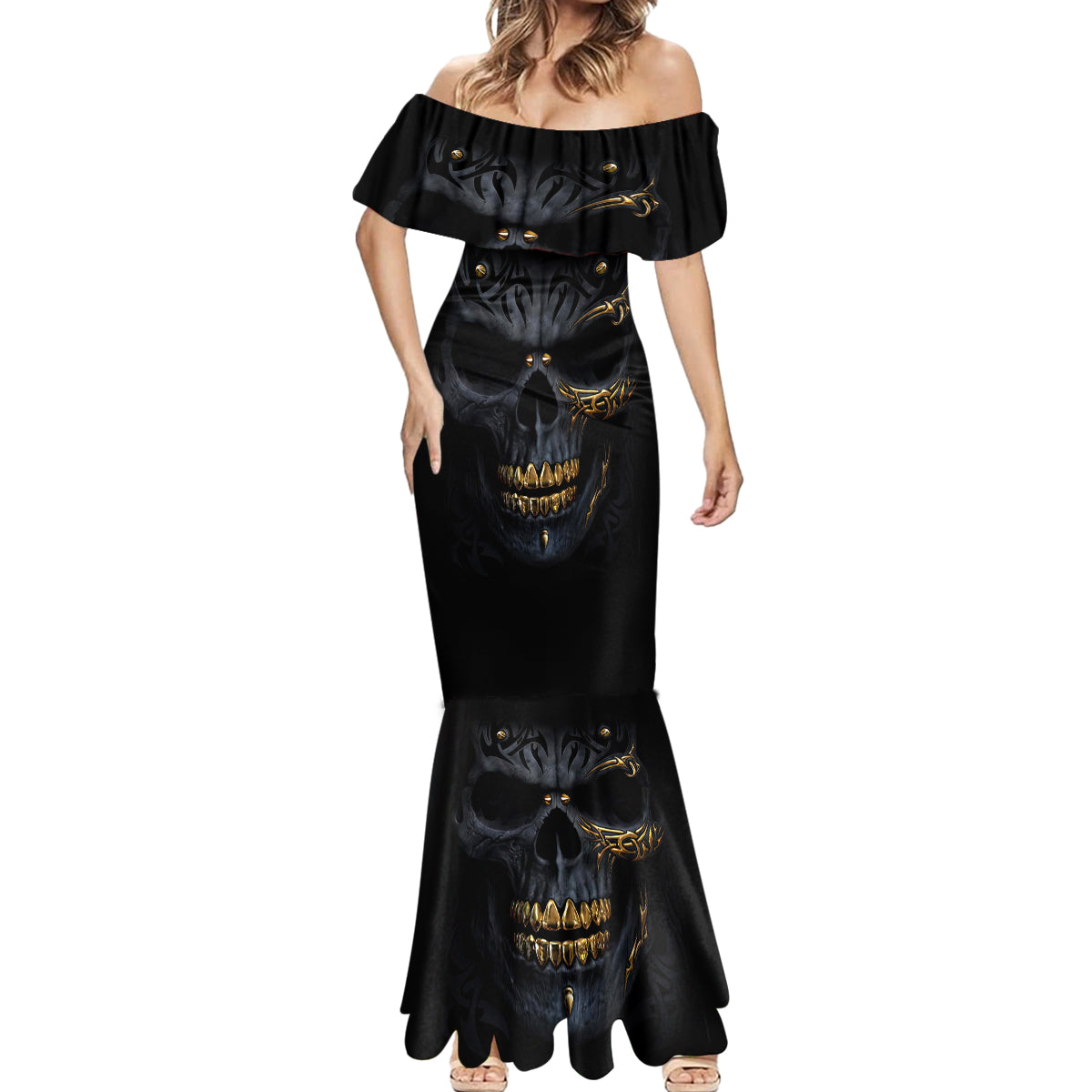 Skull Mermaid Dress Golden Skull Gangster - Wonder Print Shop