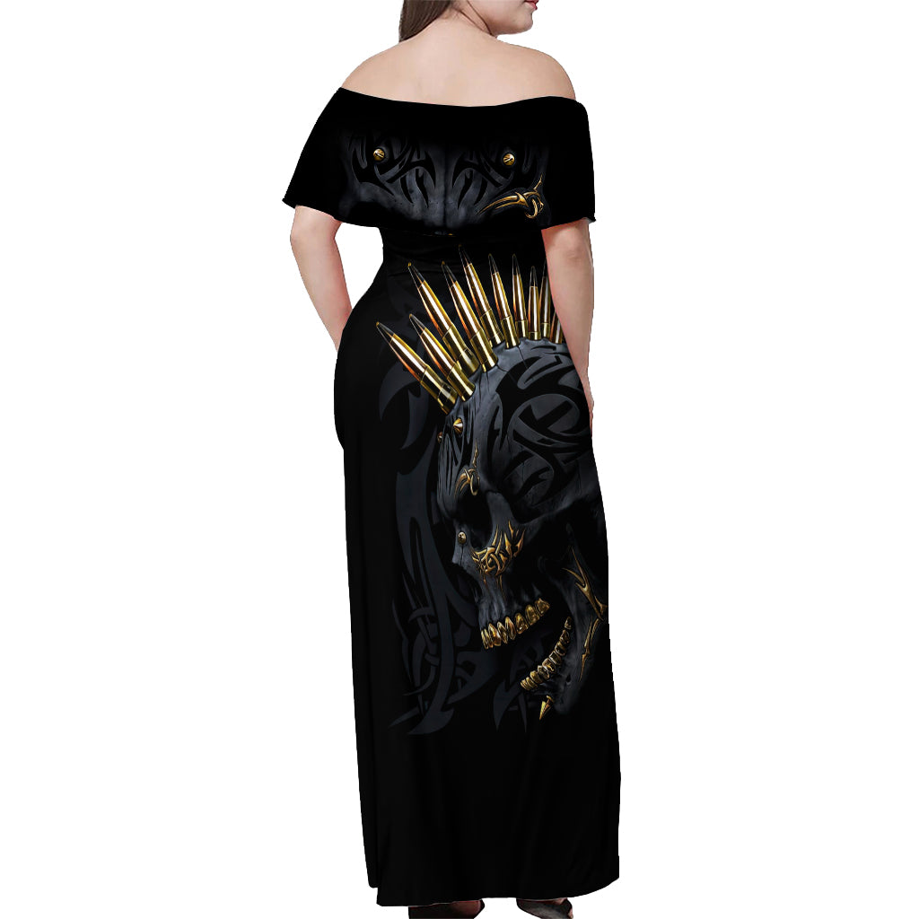 Skull Off Shoulder Maxi Dress Golden Skull Gangster - Wonder Print Shop