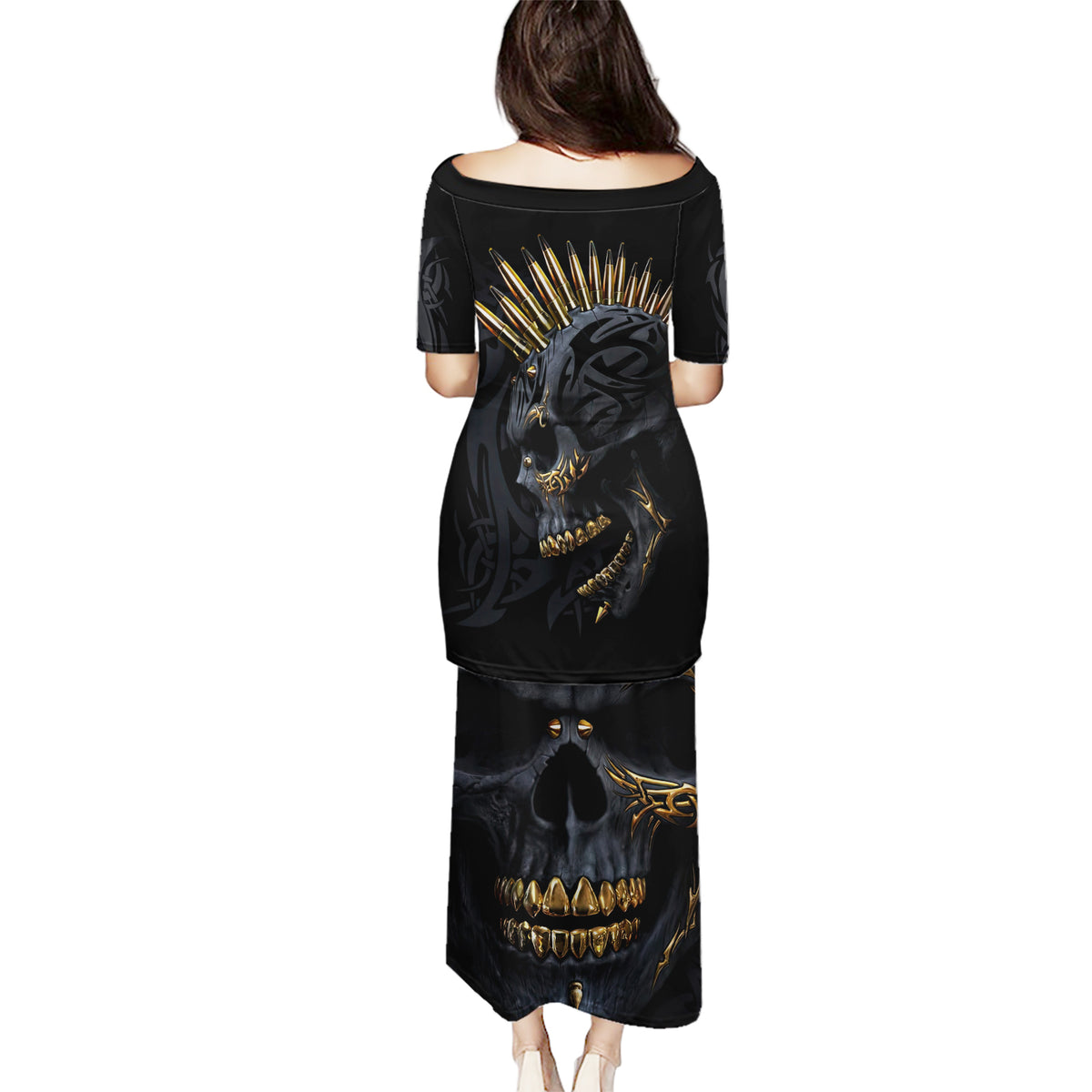 Skull Puletasi Golden Skull Gangster - Wonder Print Shop