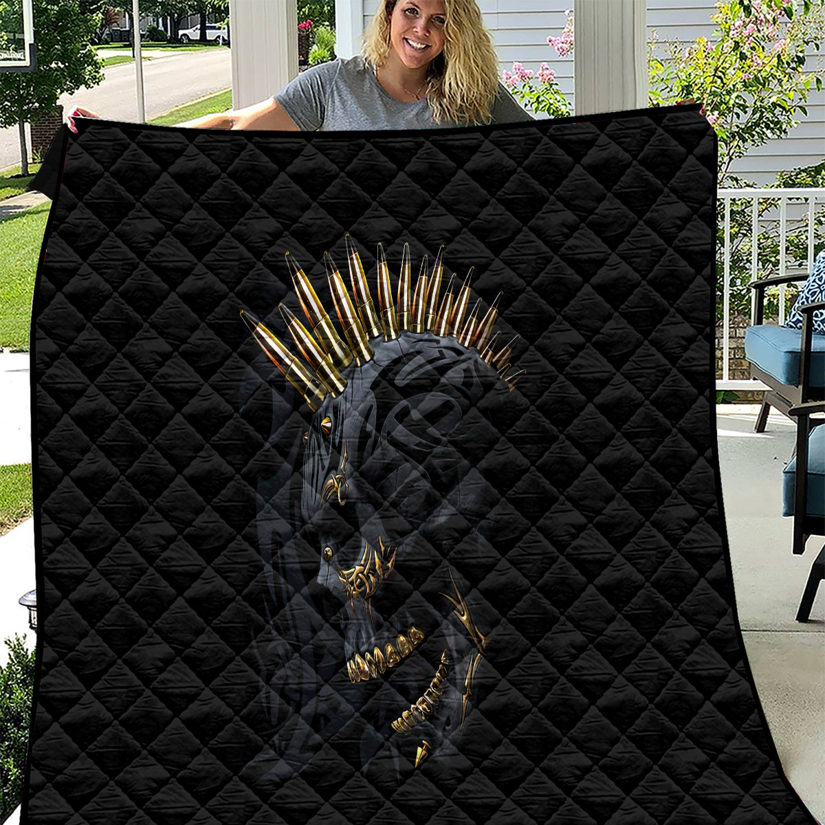 Skull Quilt Golden Skull Gangster - Wonder Print Shop