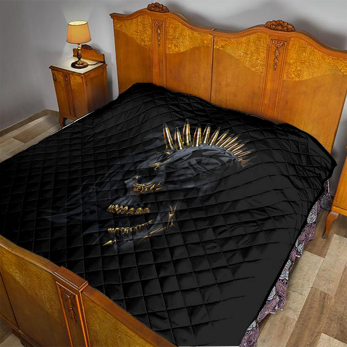 Skull Quilt Golden Skull Gangster - Wonder Print Shop