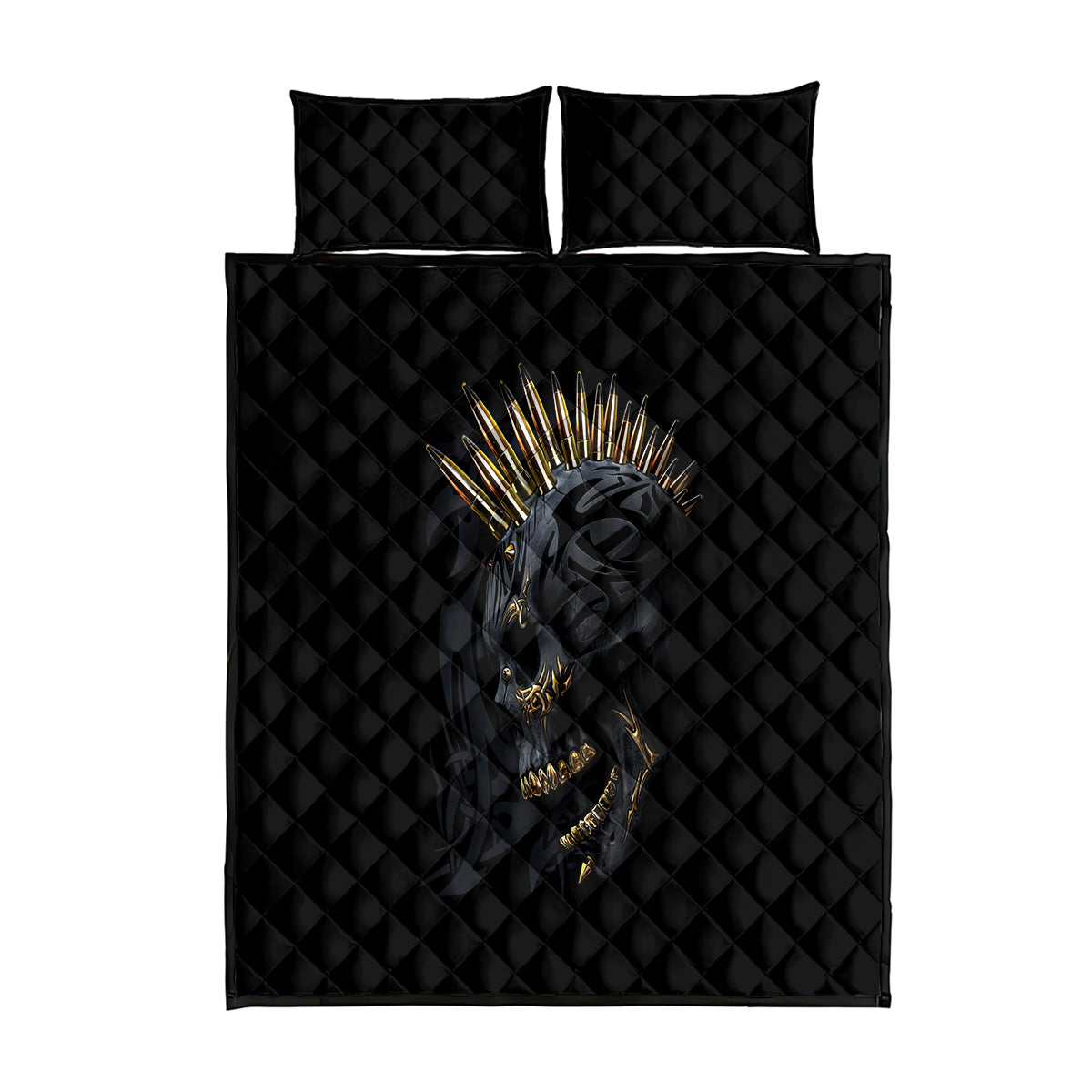 Skull Quilt Bed Set Golden Skull Gangster - Wonder Print Shop