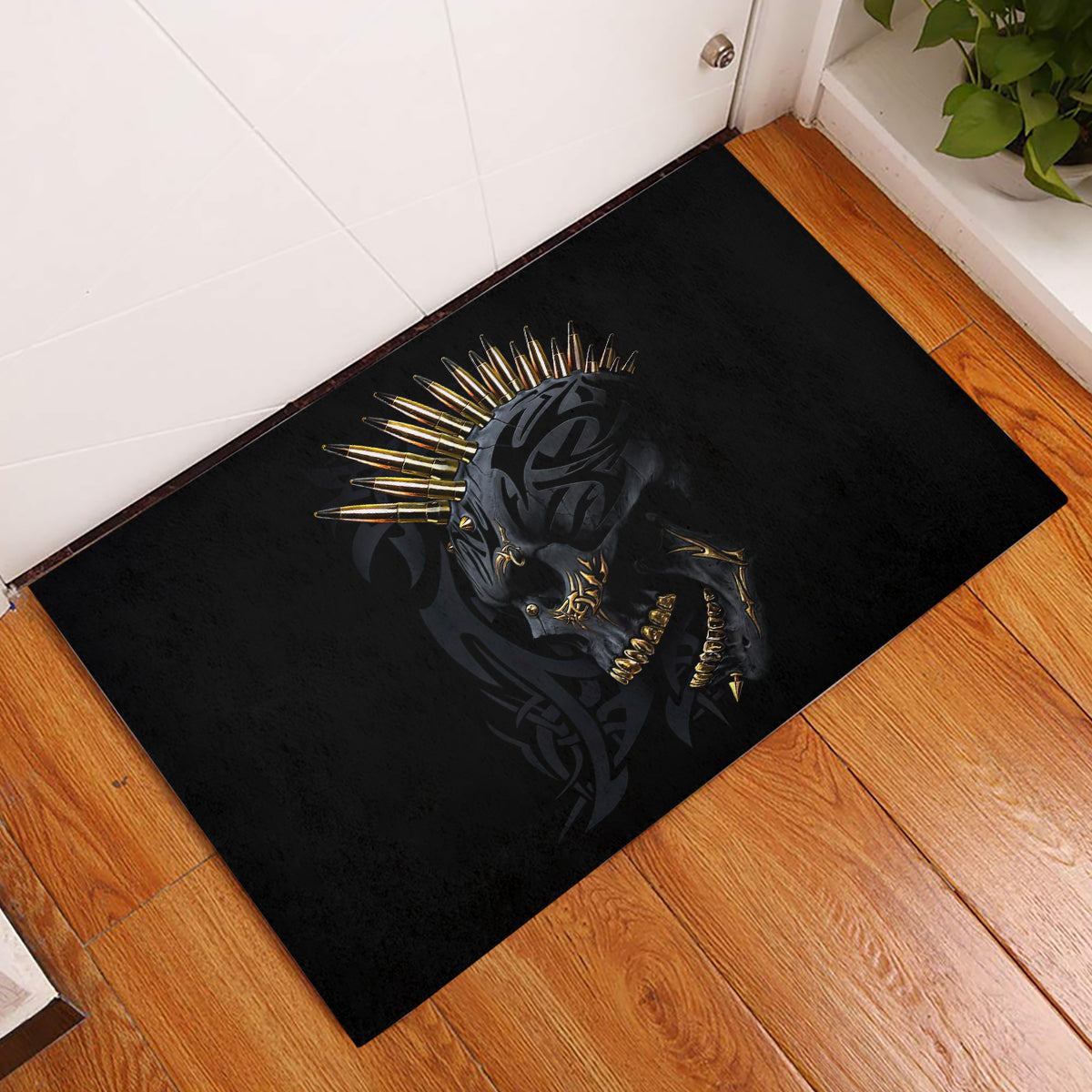 Skull Rubber Doormat Golden Skull Gangster - Wonder Print Shop
