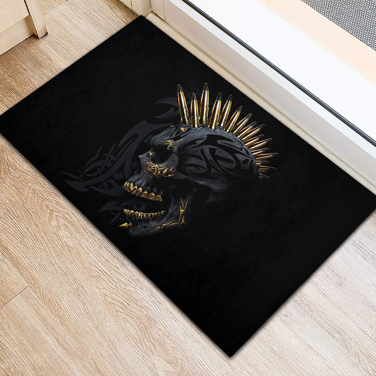 Skull Rubber Doormat Golden Skull Gangster - Wonder Print Shop