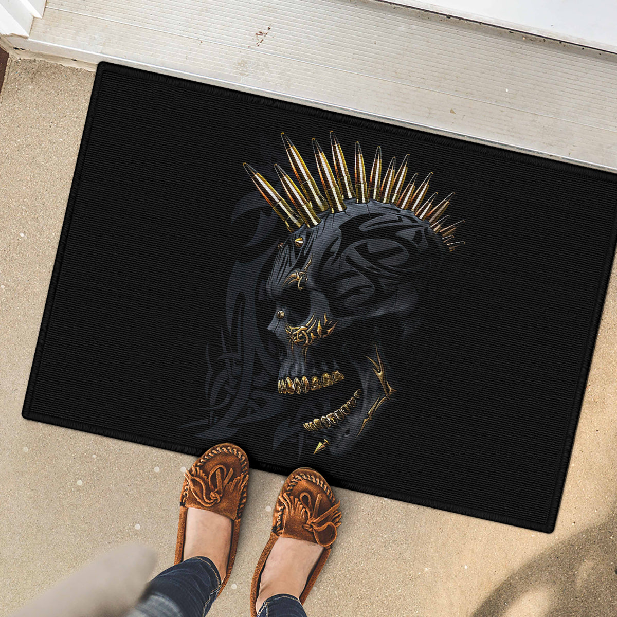Skull Rubber Doormat Golden Skull Gangster - Wonder Print Shop