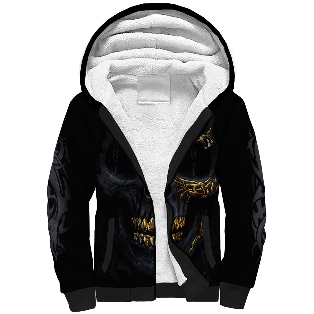 Skull Sherpa Hoodie Golden Skull Gangster - Wonder Print Shop