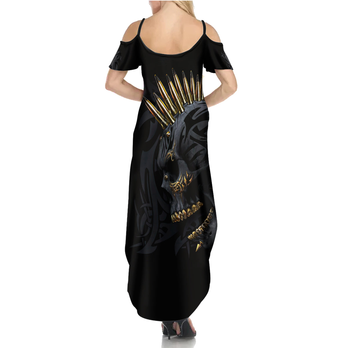 Skull Summer Maxi Dress Golden Skull Gangster - Wonder Print Shop
