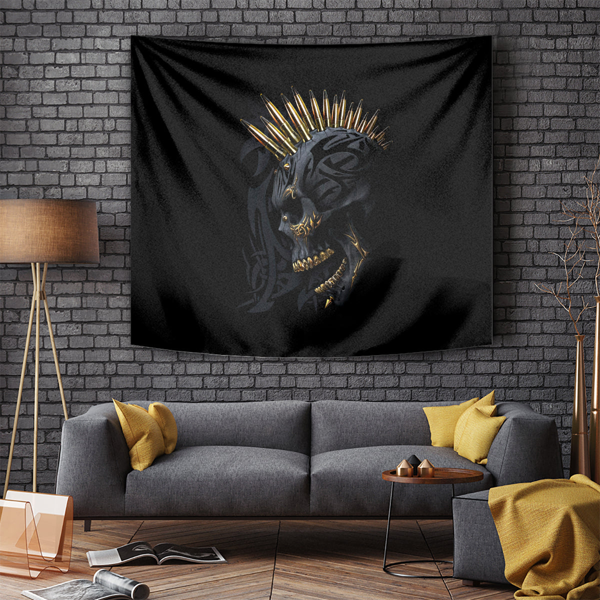 Skull Tapestry Golden Skull Gangster - Wonder Print Shop