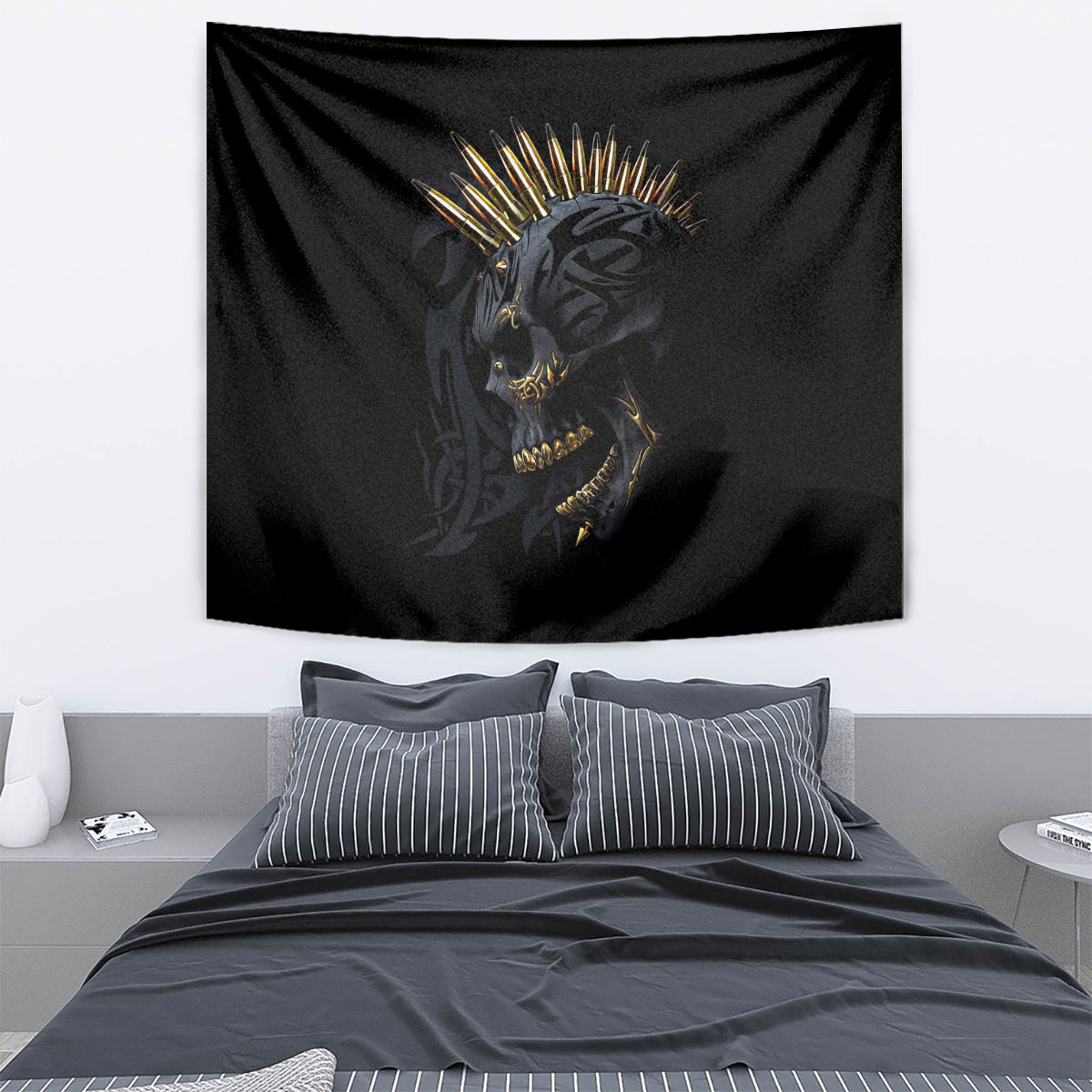 Skull Tapestry Golden Skull Gangster - Wonder Print Shop