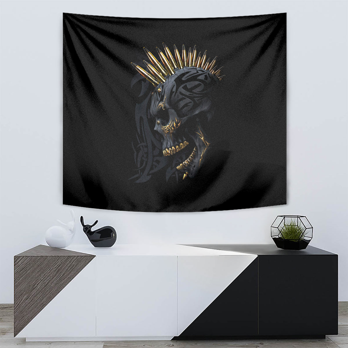 Skull Tapestry Golden Skull Gangster - Wonder Print Shop