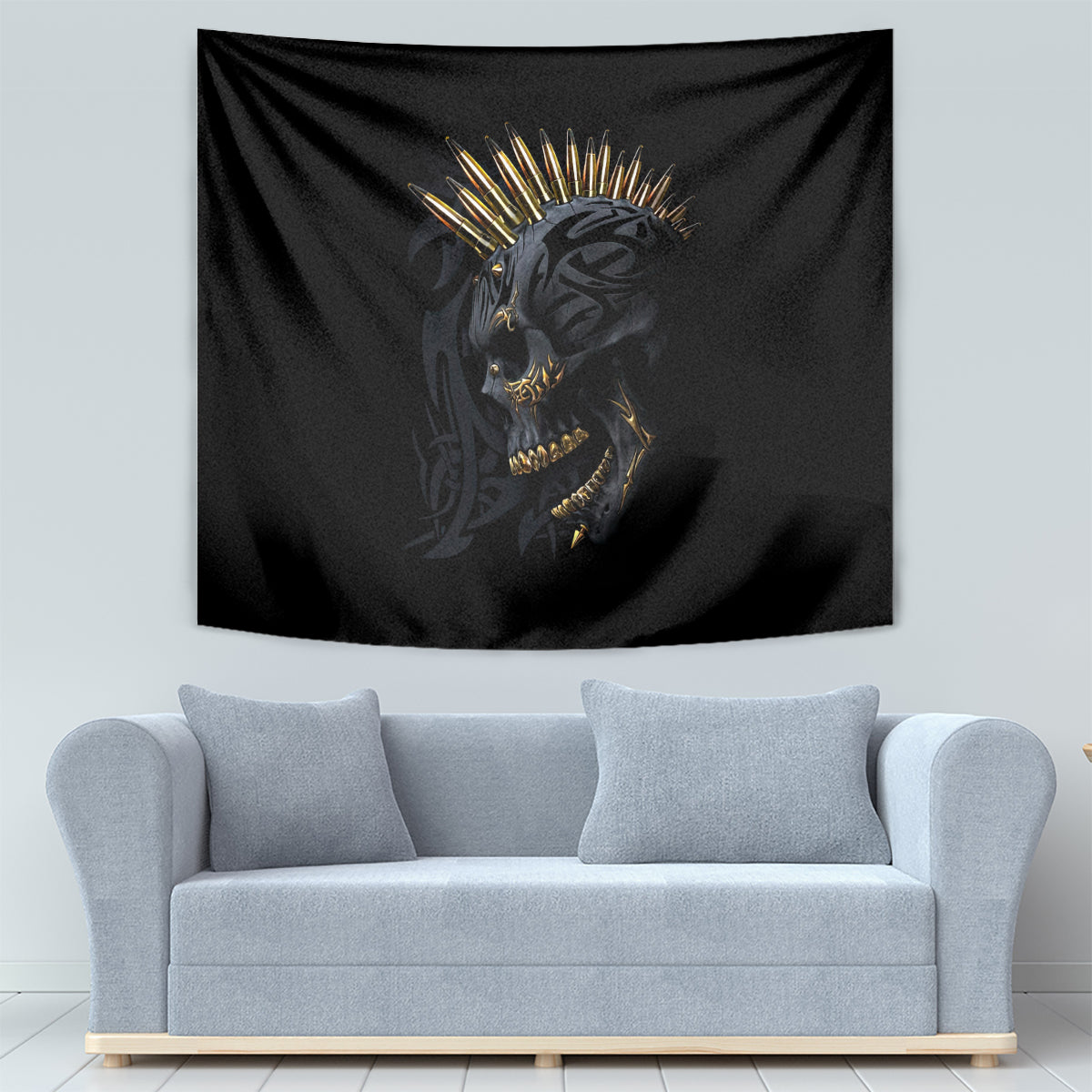 Skull Tapestry Golden Skull Gangster - Wonder Print Shop