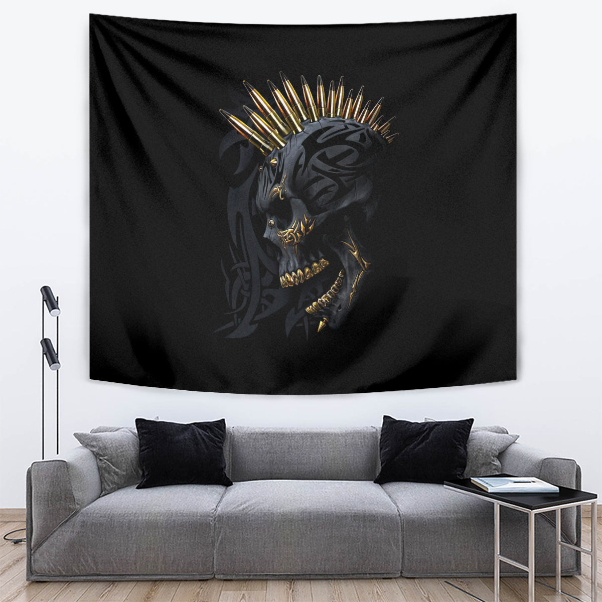 Skull Tapestry Golden Skull Gangster - Wonder Print Shop