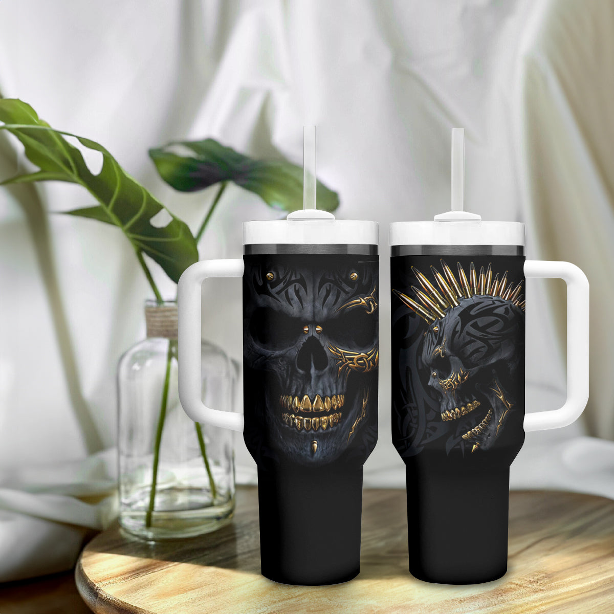 Skull Tumbler With Handle Golden Skull Gangster - Wonder Print Shop