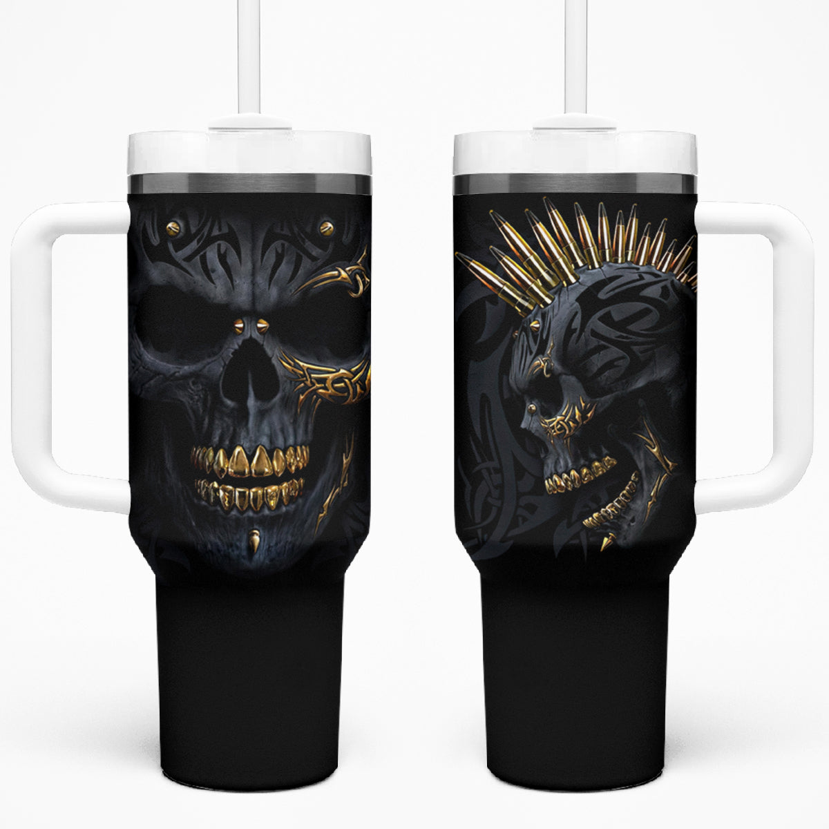 Skull Tumbler With Handle Golden Skull Gangster - Wonder Print Shop