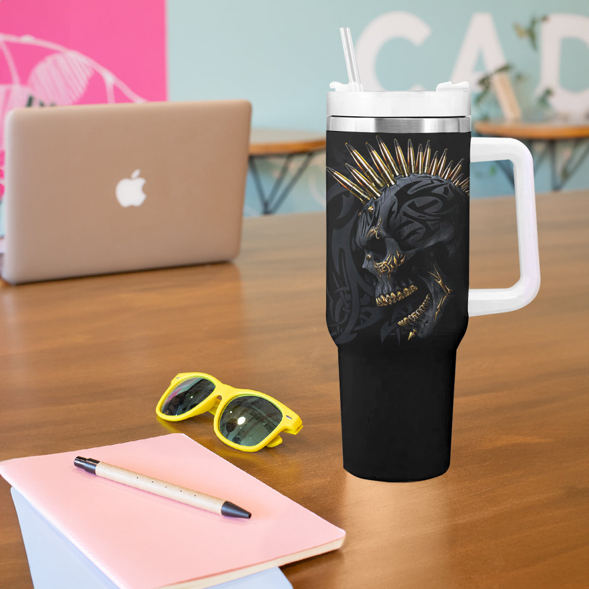 Skull Tumbler With Handle Golden Skull Gangster - Wonder Print Shop