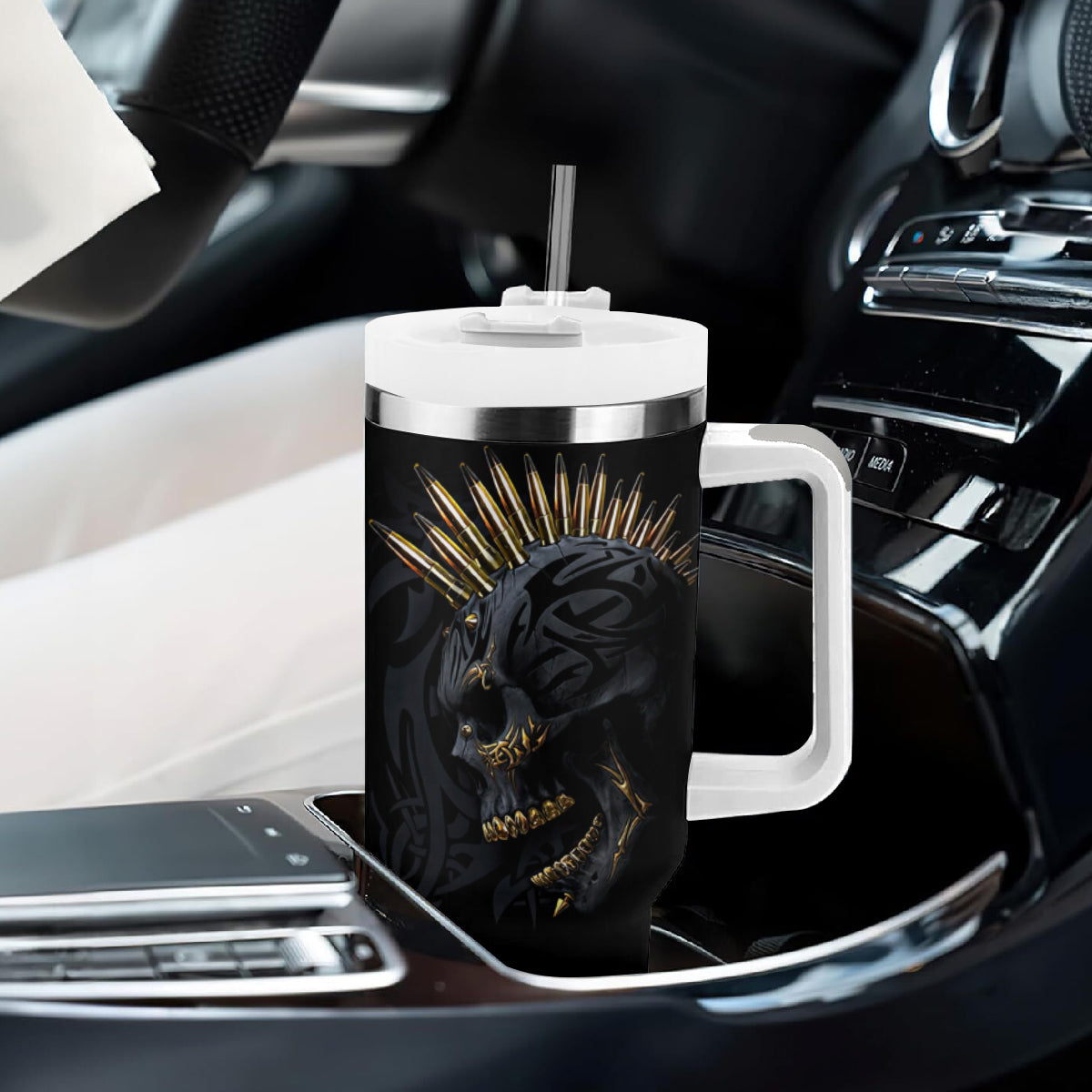 Skull Tumbler With Handle Golden Skull Gangster - Wonder Print Shop