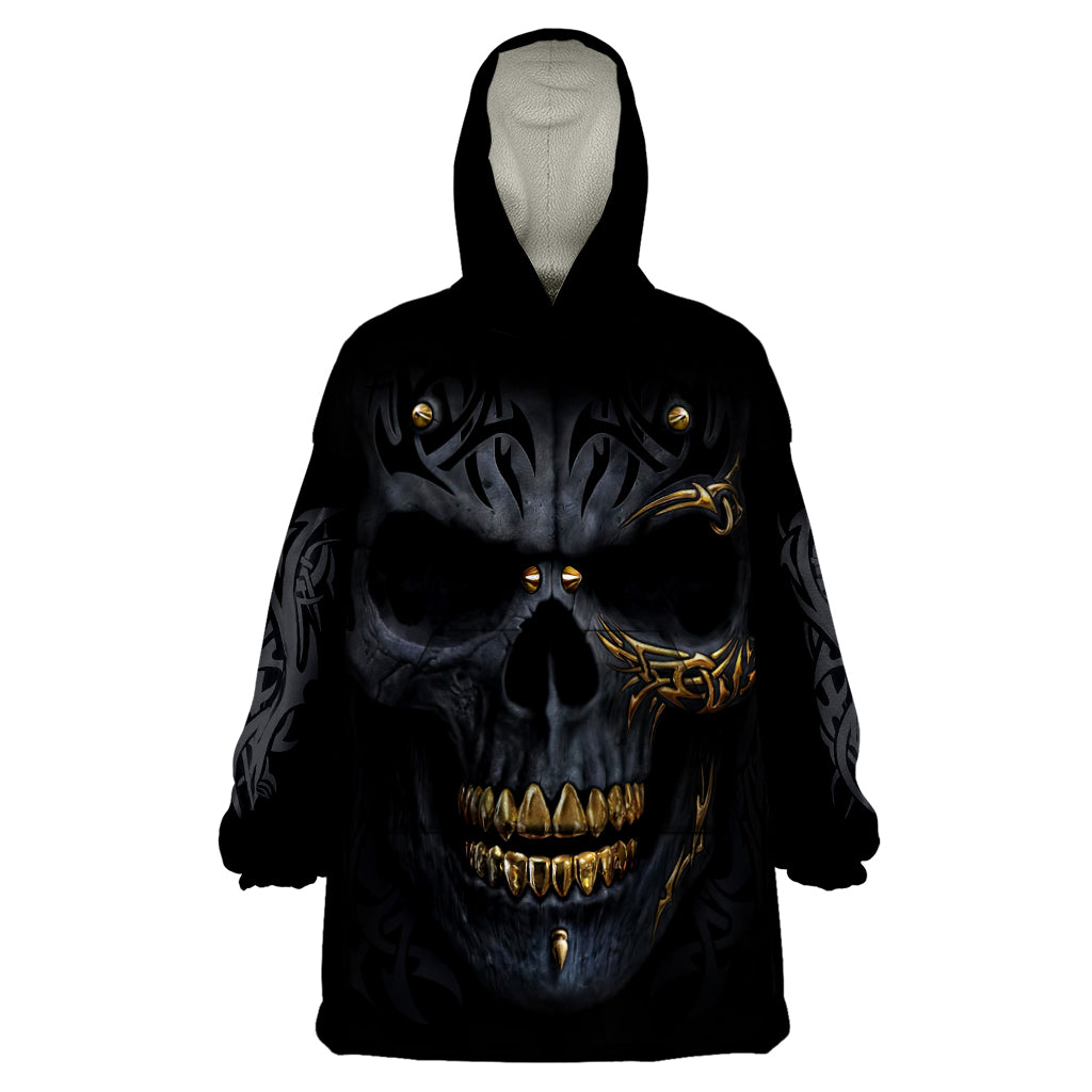 Skull Wearable Blanket Hoodie Golden Skull Gangster - Wonder Print Shop
