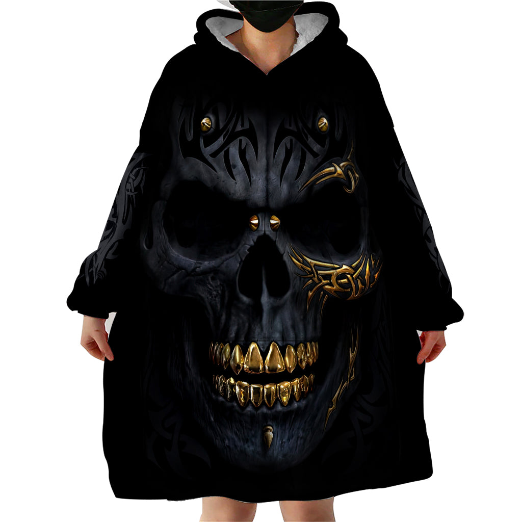 Skull Wearable Blanket Hoodie Golden Skull Gangster - Wonder Print Shop
