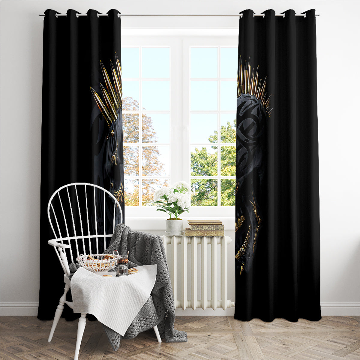 Skull Window Curtain Golden Skull Gangster - Wonder Print Shop