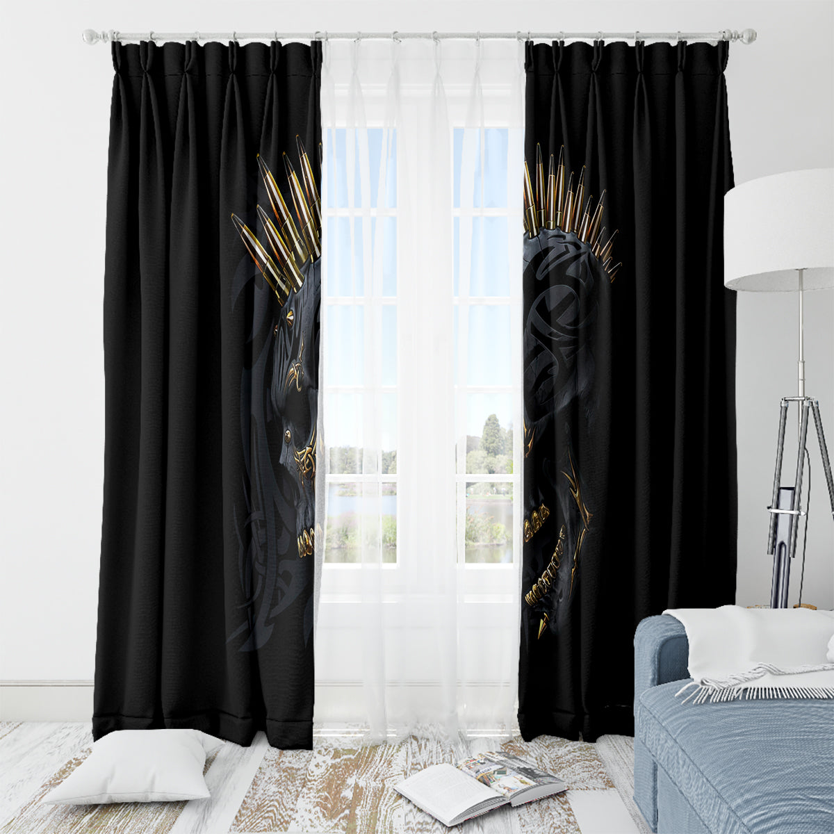 Skull Window Curtain Golden Skull Gangster - Wonder Print Shop