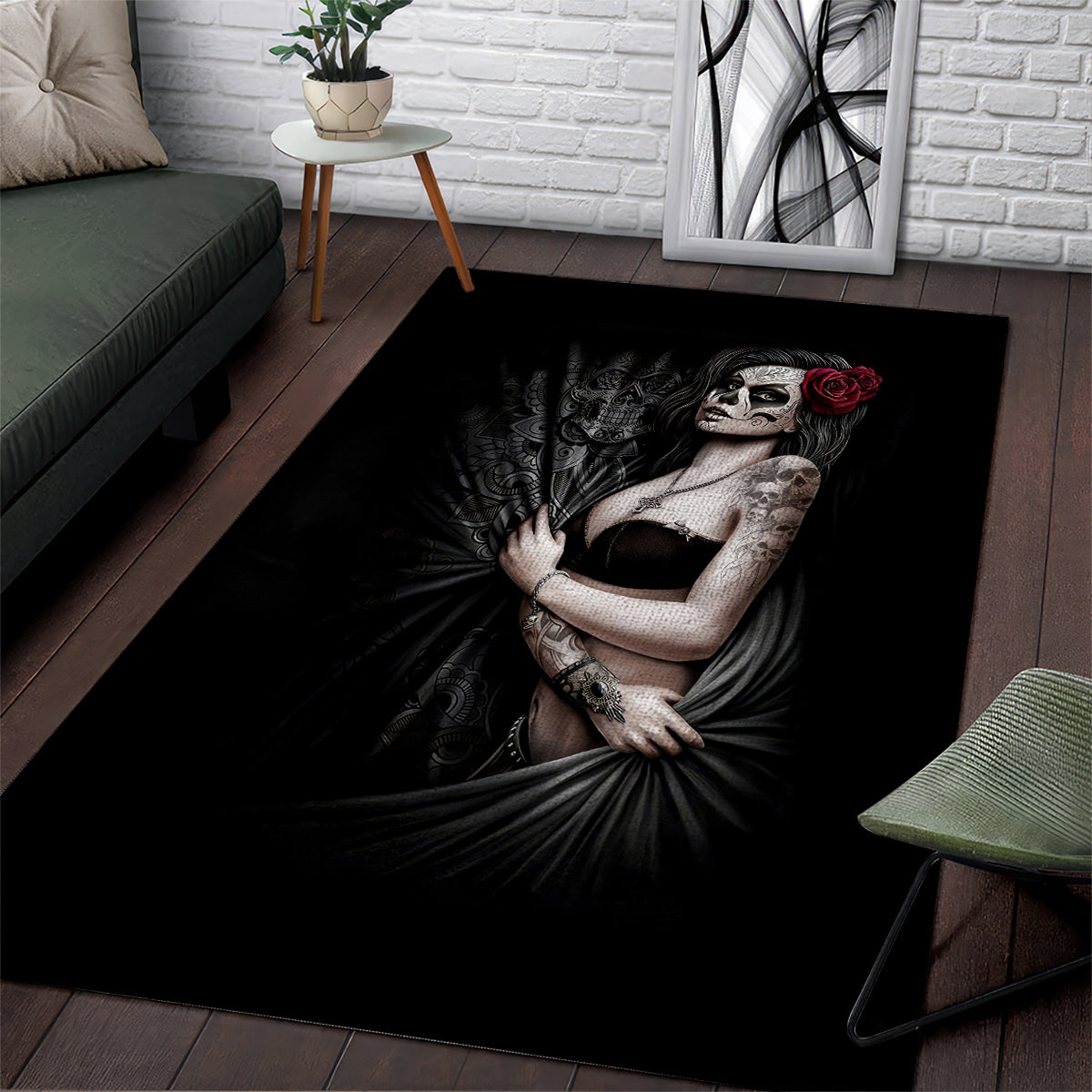 Skull Area Rug Girl Day Of The Dead - Wonder Print Shop