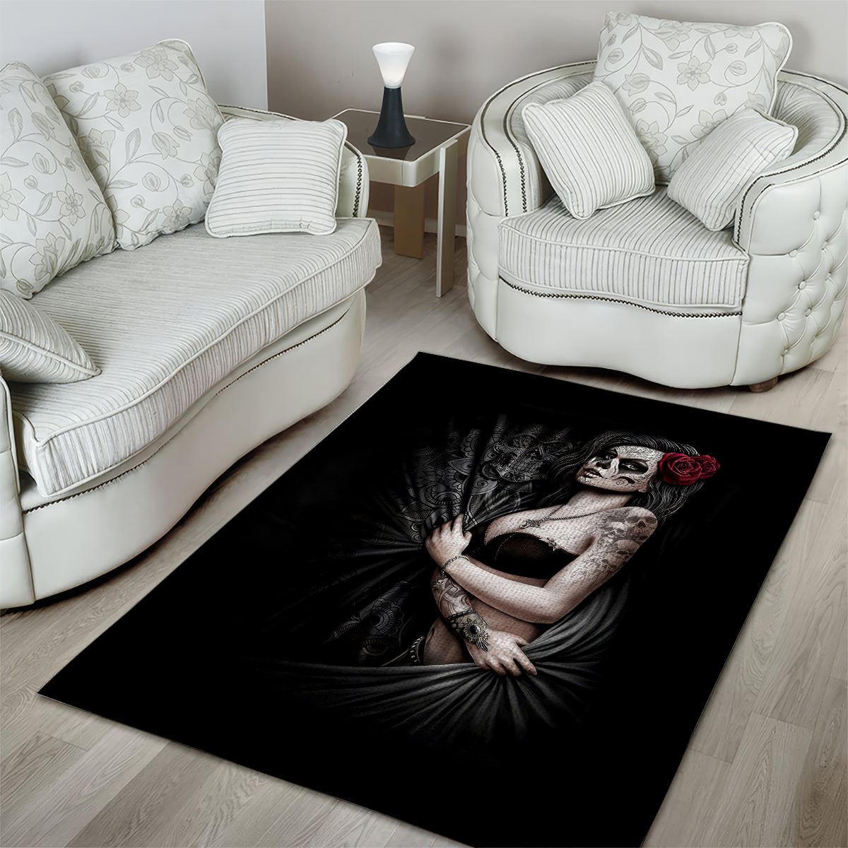Skull Area Rug Girl Day Of The Dead - Wonder Print Shop