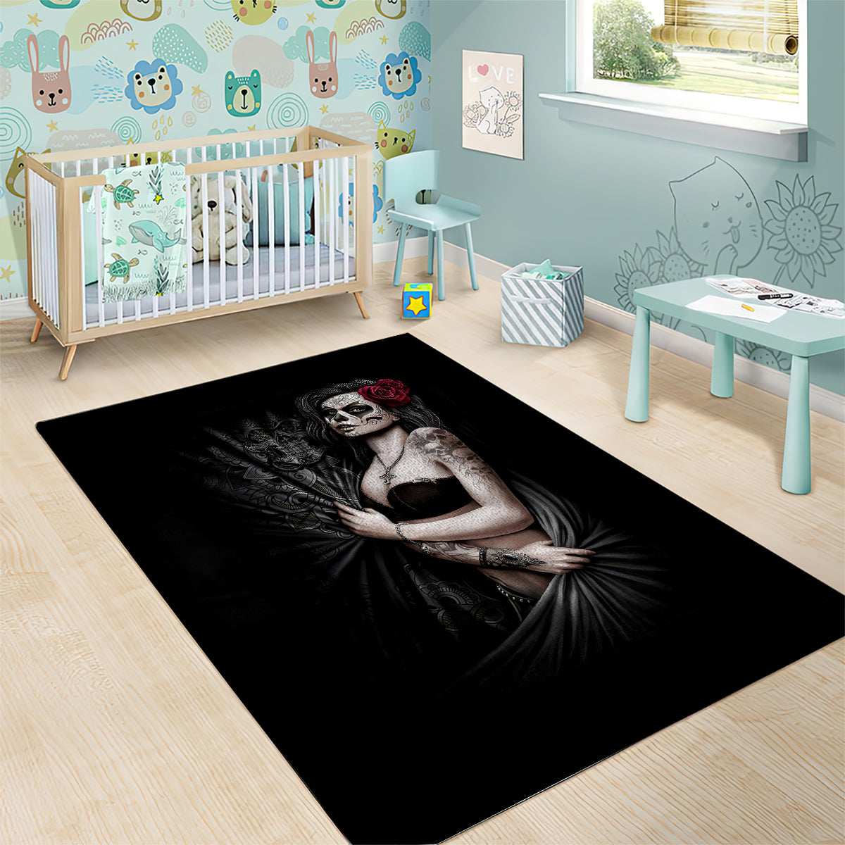 Skull Area Rug Girl Day Of The Dead - Wonder Print Shop