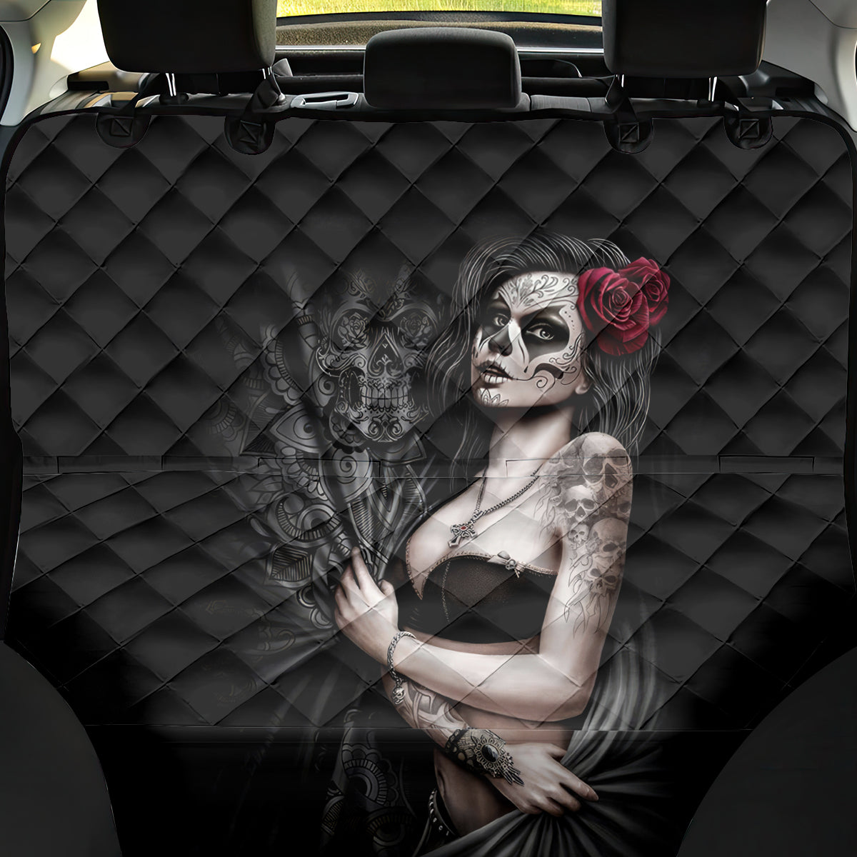 Skull Back Car Seat Cover Girl Day Of The Dead - Wonder Print Shop
