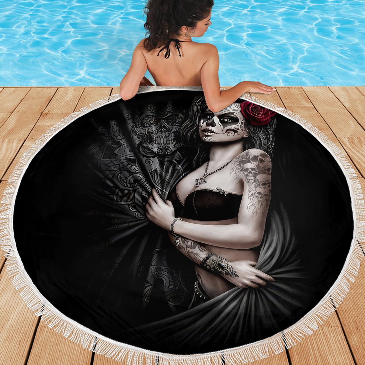 Skull Beach Blanket Girl Day Of The Dead - Wonder Print Shop