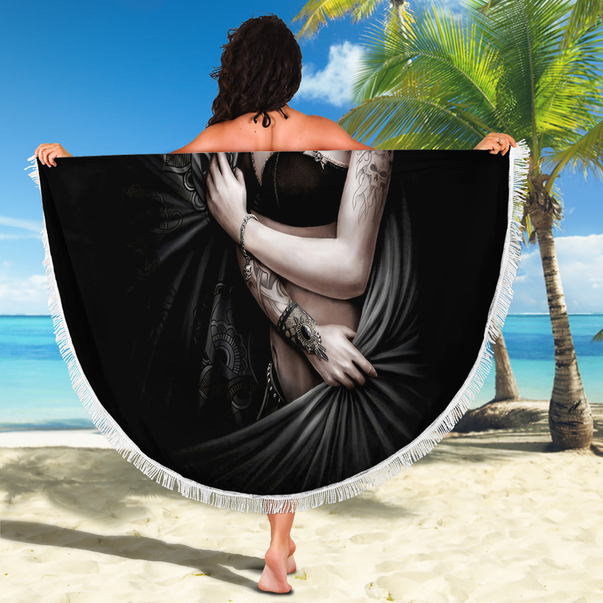 Skull Beach Blanket Girl Day Of The Dead - Wonder Print Shop