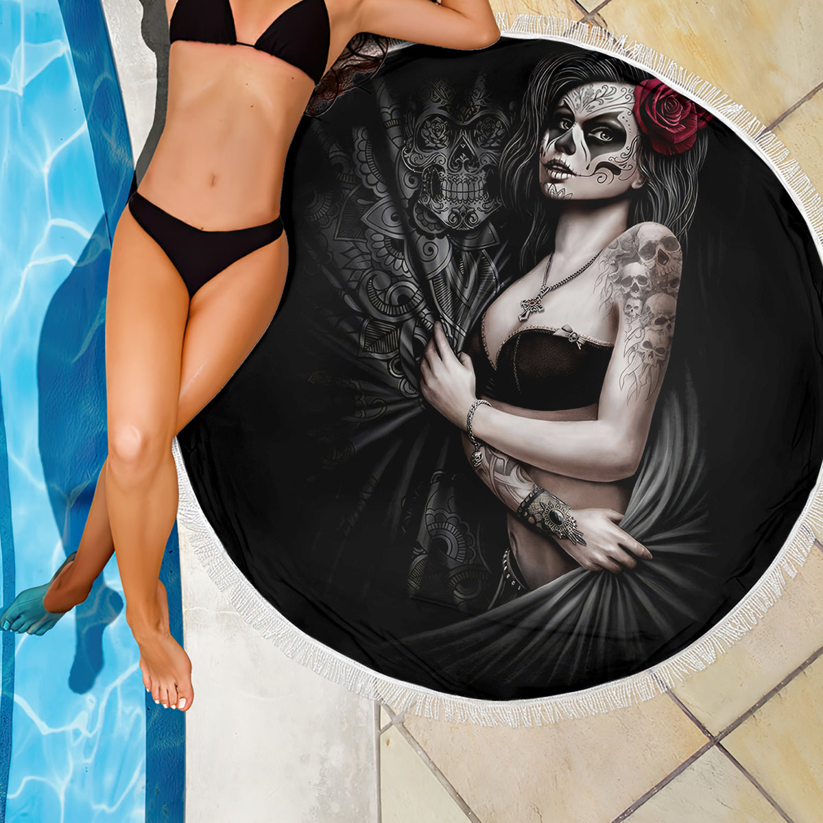 Skull Beach Blanket Girl Day Of The Dead - Wonder Print Shop