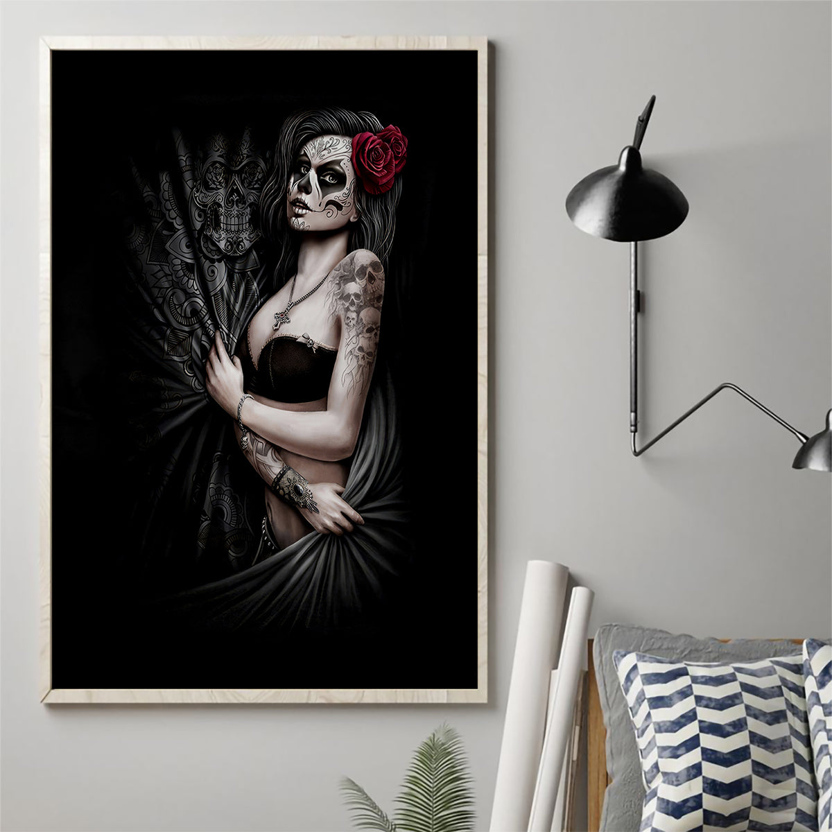 Skull Canvas Wall Art Girl Day Of The Dead - Wonder Print Shop
