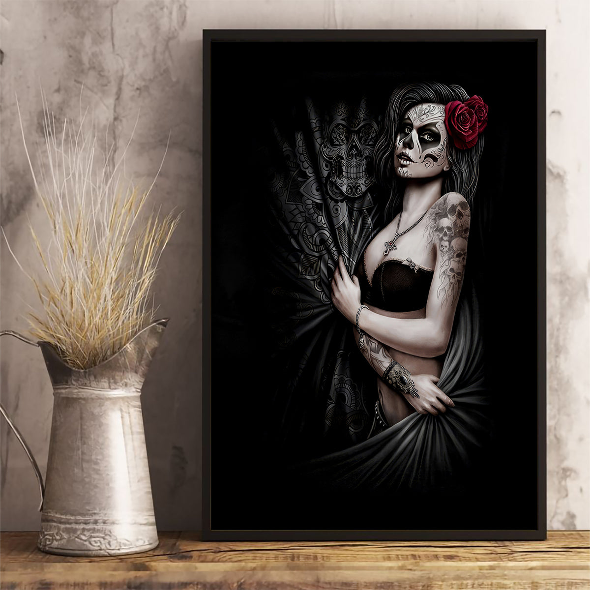 Skull Canvas Wall Art Girl Day Of The Dead - Wonder Print Shop