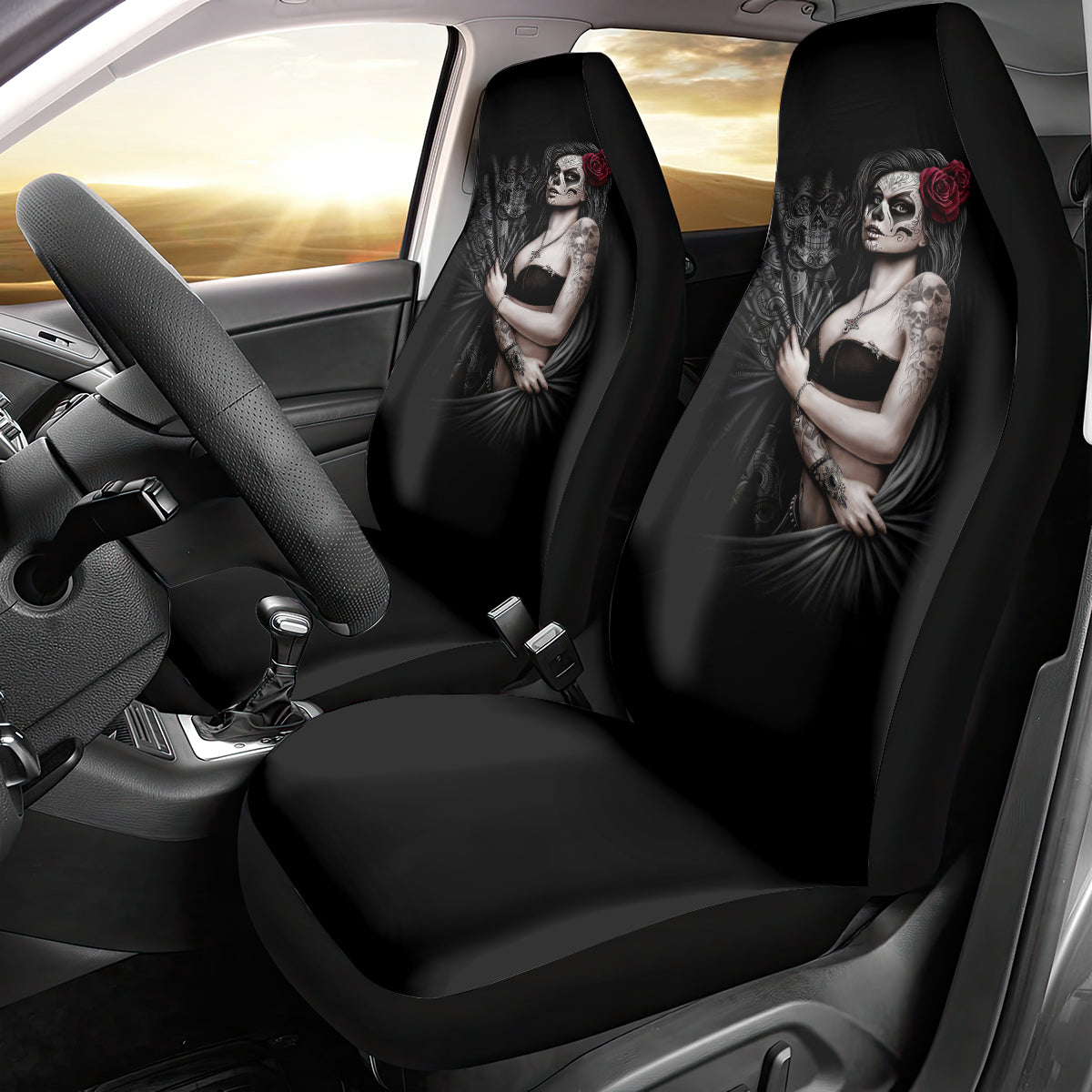 Skull Car Seat Cover Girl Day Of The Dead - Wonder Print Shop