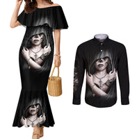 Skull Couples Matching Mermaid Dress and Long Sleeve Button Shirts Girl Day Of The Dead DT01