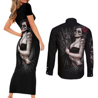 Skull Couples Matching Short Sleeve Bodycon Dress and Long Sleeve Button Shirts Girl Day Of The Dead - Wonder Print Shop