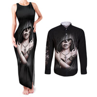 Skull Couples Matching Tank Maxi Dress and Long Sleeve Button Shirts Girl Day Of The Dead - Wonder Print Shop
