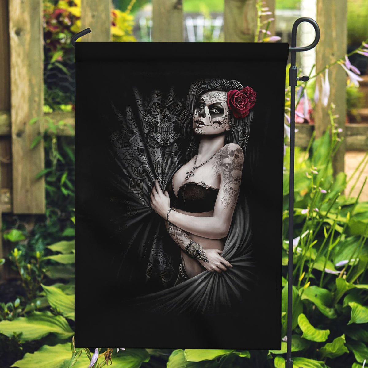 Skull Garden Flag Girl Day Of The Dead - Wonder Print Shop