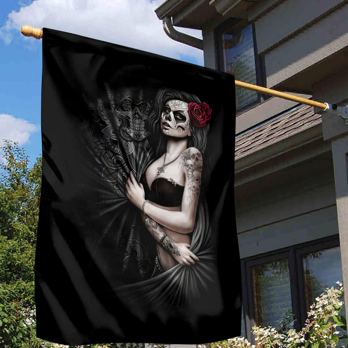 Skull Garden Flag Girl Day Of The Dead - Wonder Print Shop