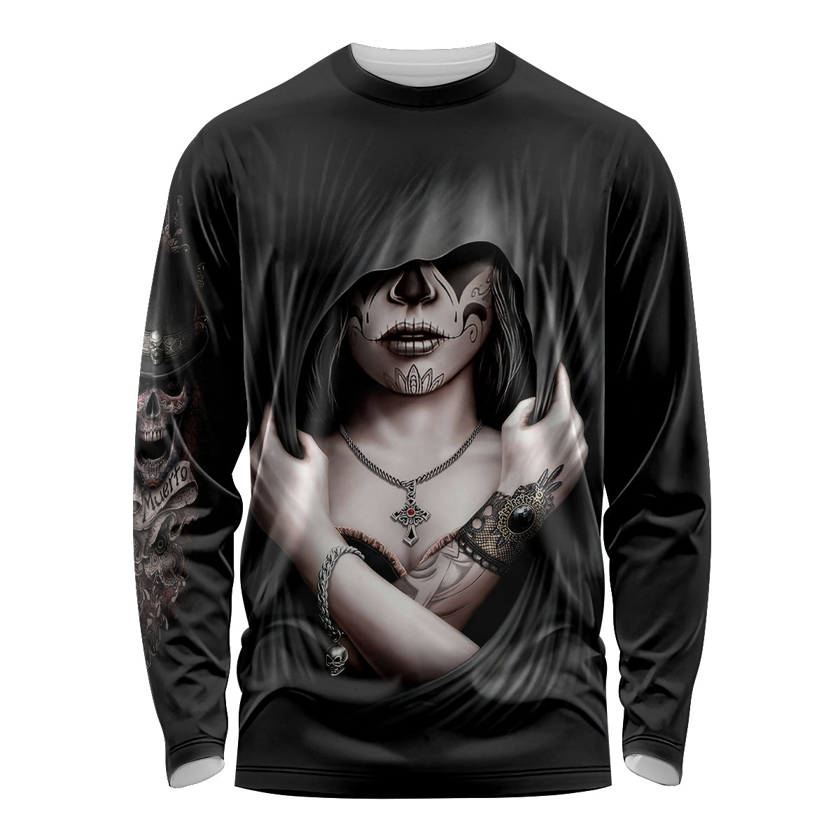 Skull Long Sleeve Shirt Girl Day Of The Dead - Wonder Print Shop