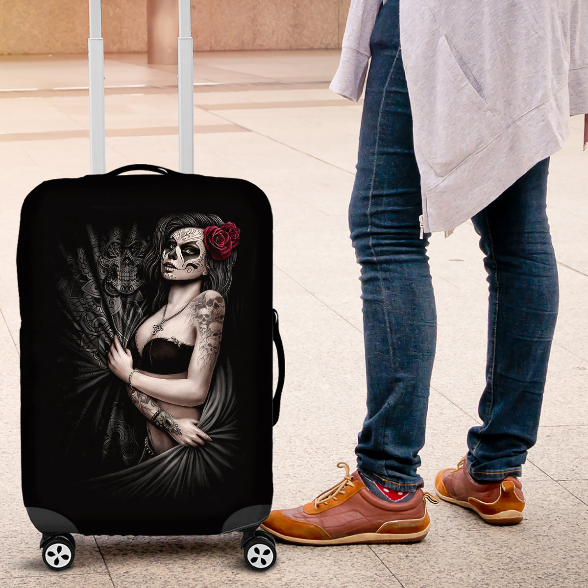 Skull Luggage Cover Girl Day Of The Dead - Wonder Print Shop