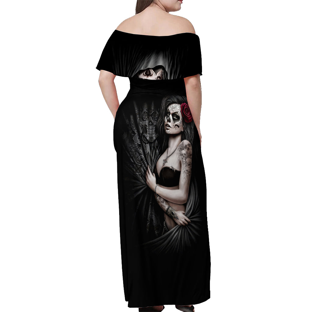 Skull Off Shoulder Maxi Dress Girl Day Of The Dead - Wonder Print Shop