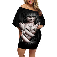 Skull Off Shoulder Short Dress Girl Day Of The Dead - Wonder Print Shop