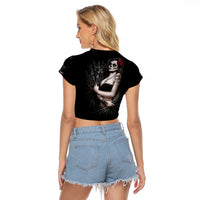 Skull Raglan Cropped T Shirt Girl Day Of The Dead - Wonder Print Shop