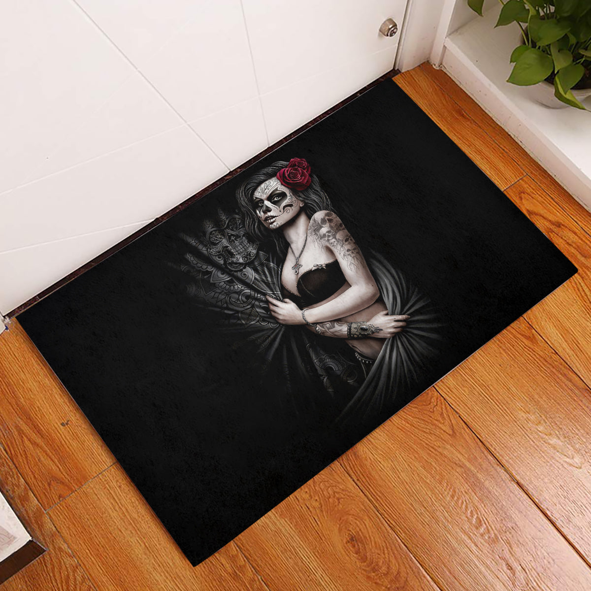 Skull Rubber Doormat Girl Day Of The Dead - Wonder Print Shop