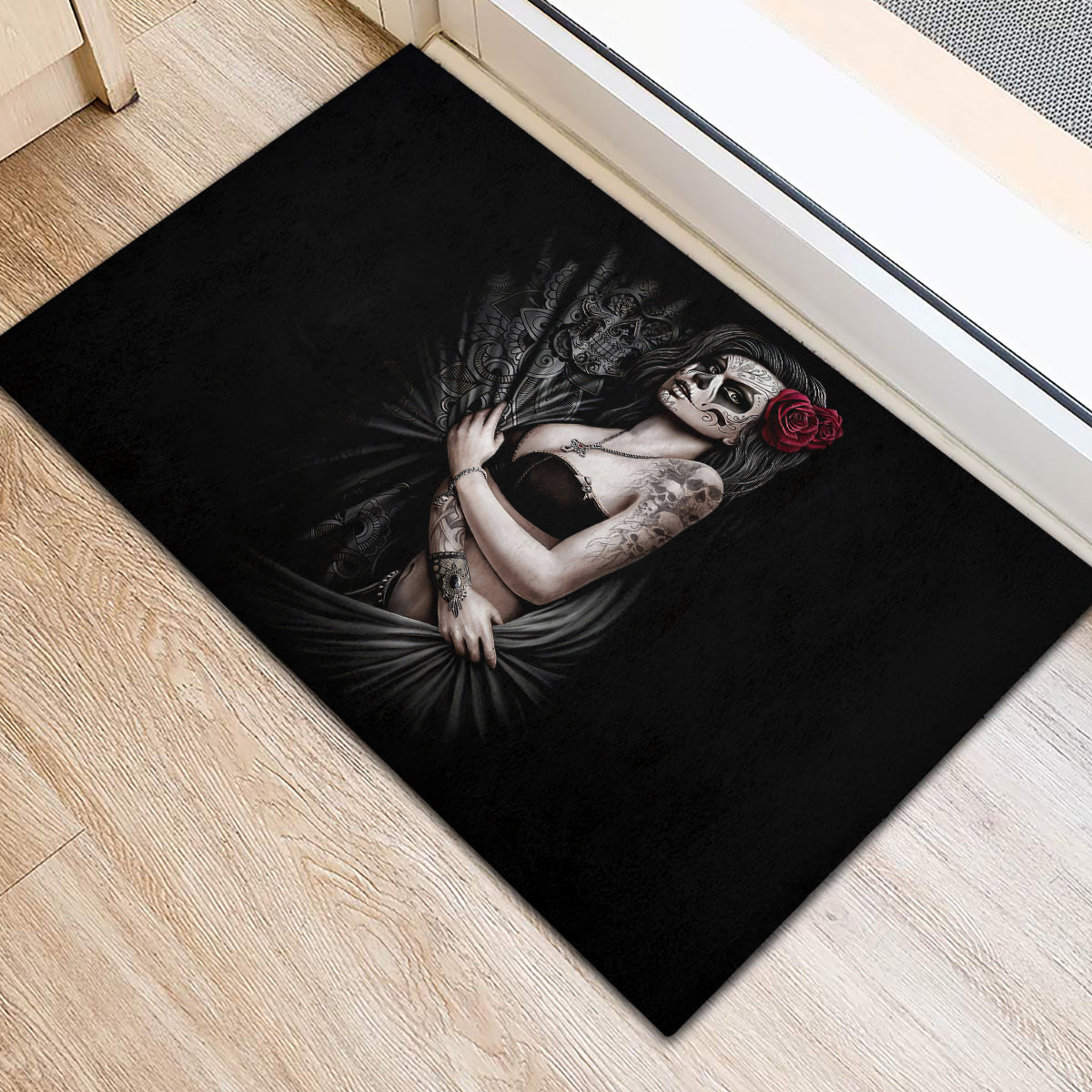 Skull Rubber Doormat Girl Day Of The Dead - Wonder Print Shop